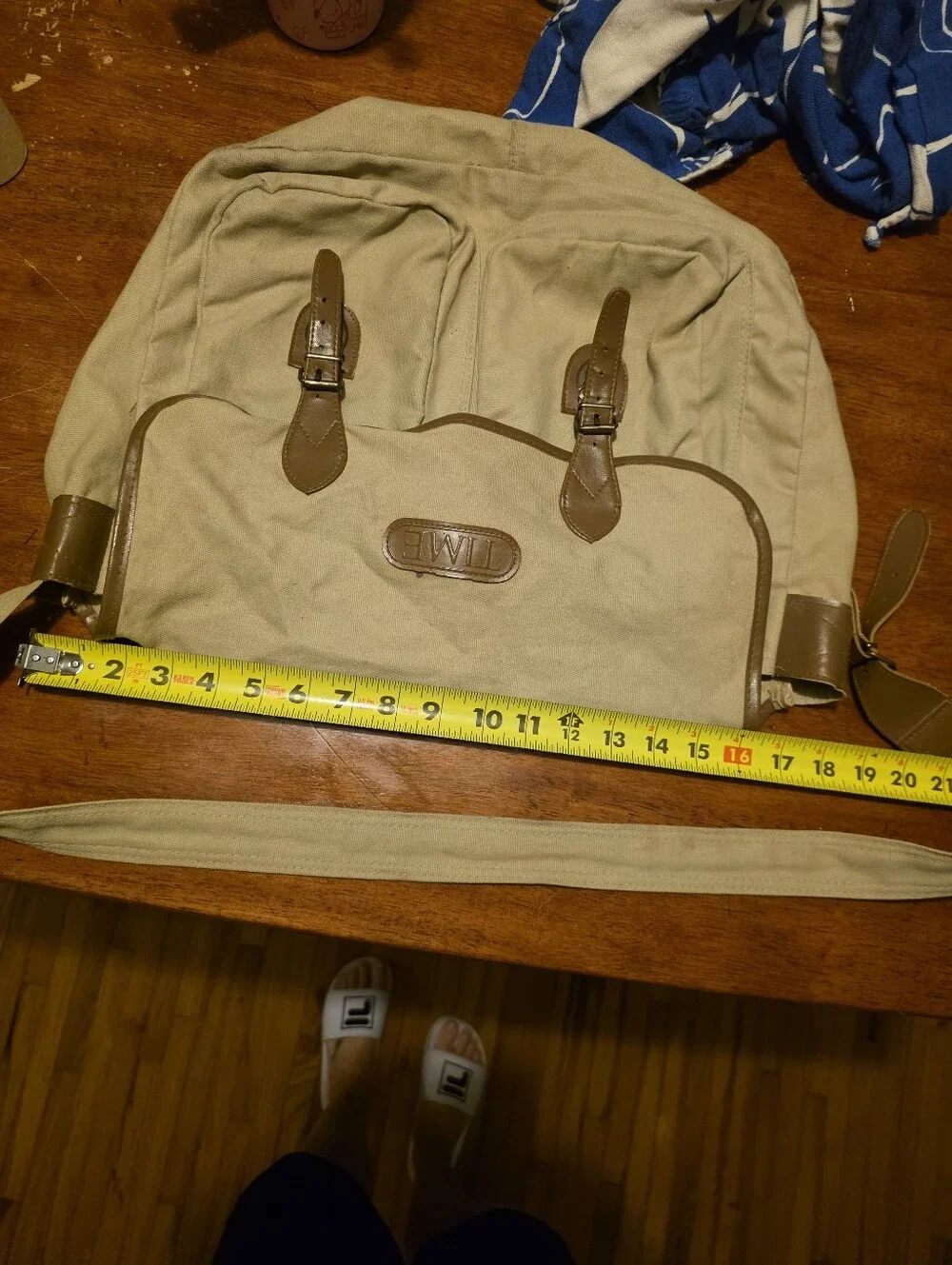 Times Magazine Canvas Messenger Bag with Brown Trim, Leather And Canvas